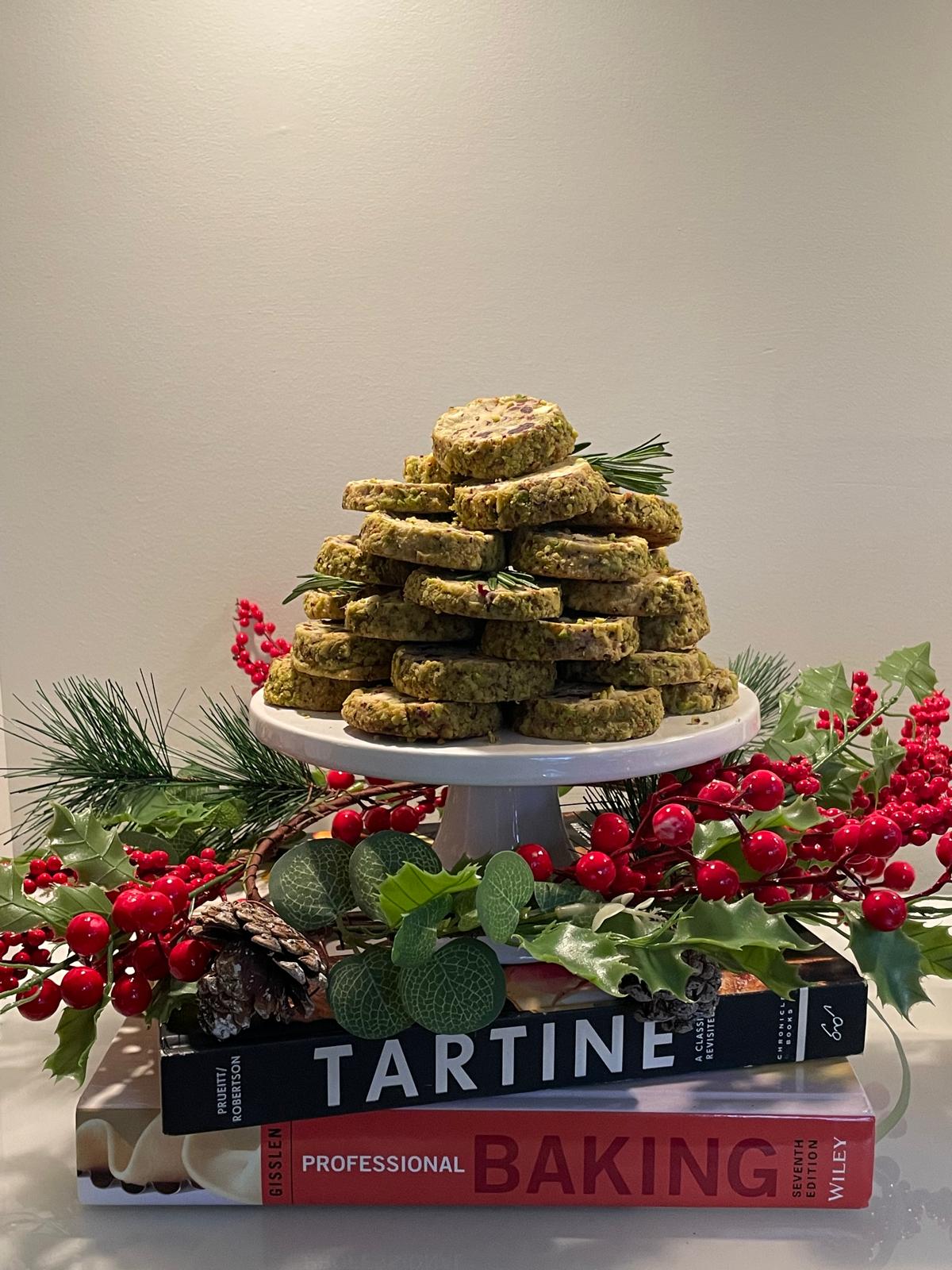 White Chocolate Pistachio Cranberry Shortbread Cookies